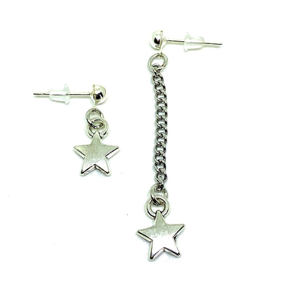 Asymmetrical Silver Star Earrings